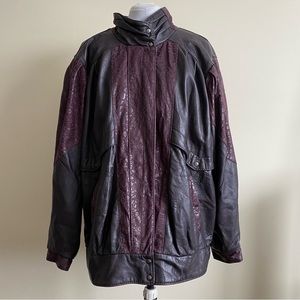 vintage 80s eggplant leather patchwork jacket